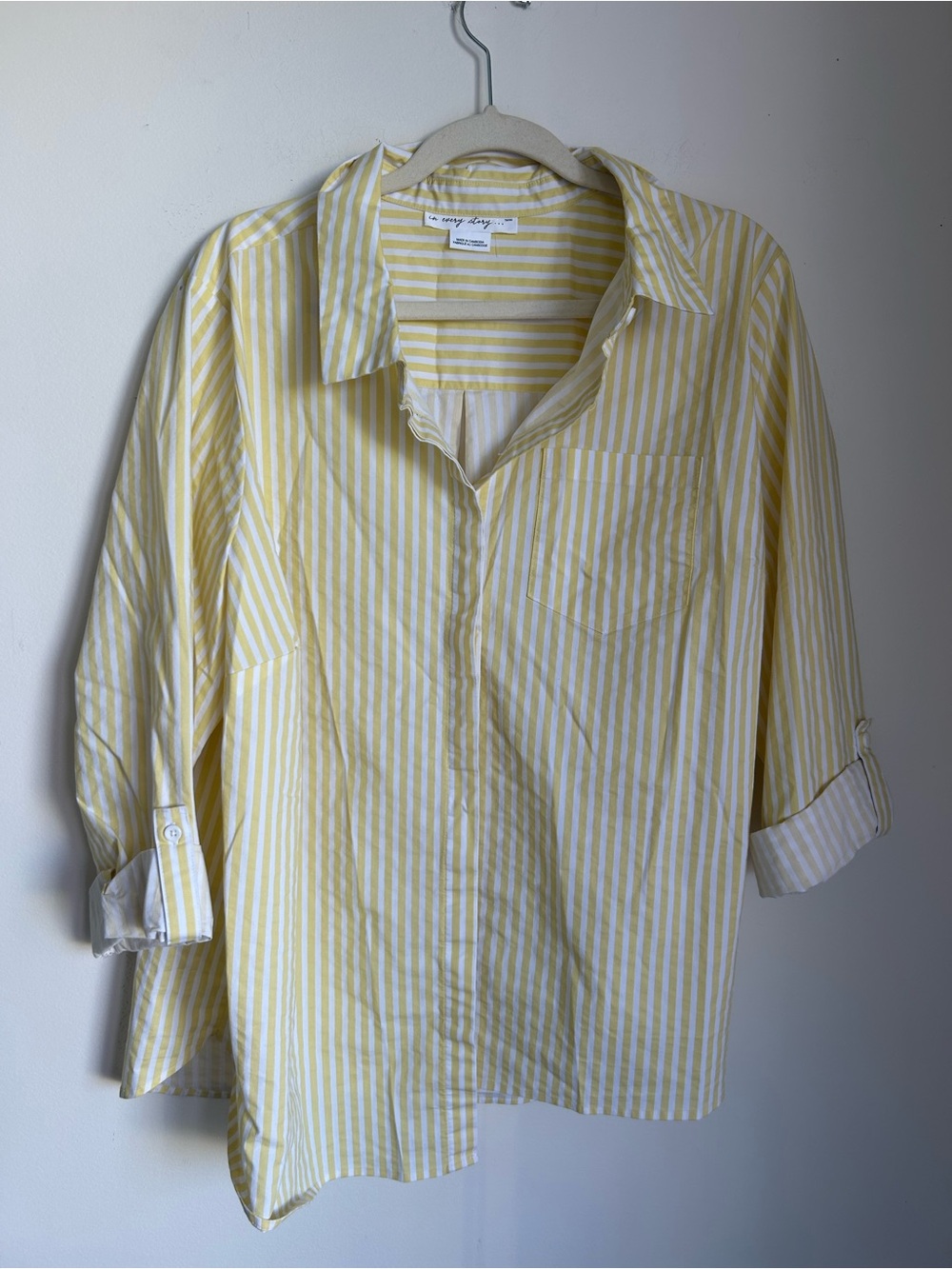 Light Yellow and White Striped Button-Up Shirt